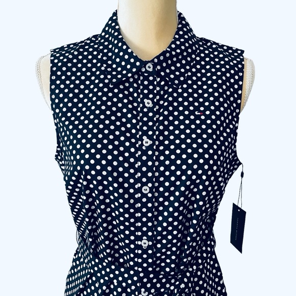 Tommy Hilfiger Shirtdress 100% Cotton Sleeveless Polka Dot Classic Navy NWT - Picture 2 of 11